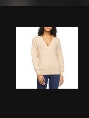 Worthington Women's V-Neck Ribbed Sweater — Light Beige/ Camel Heather